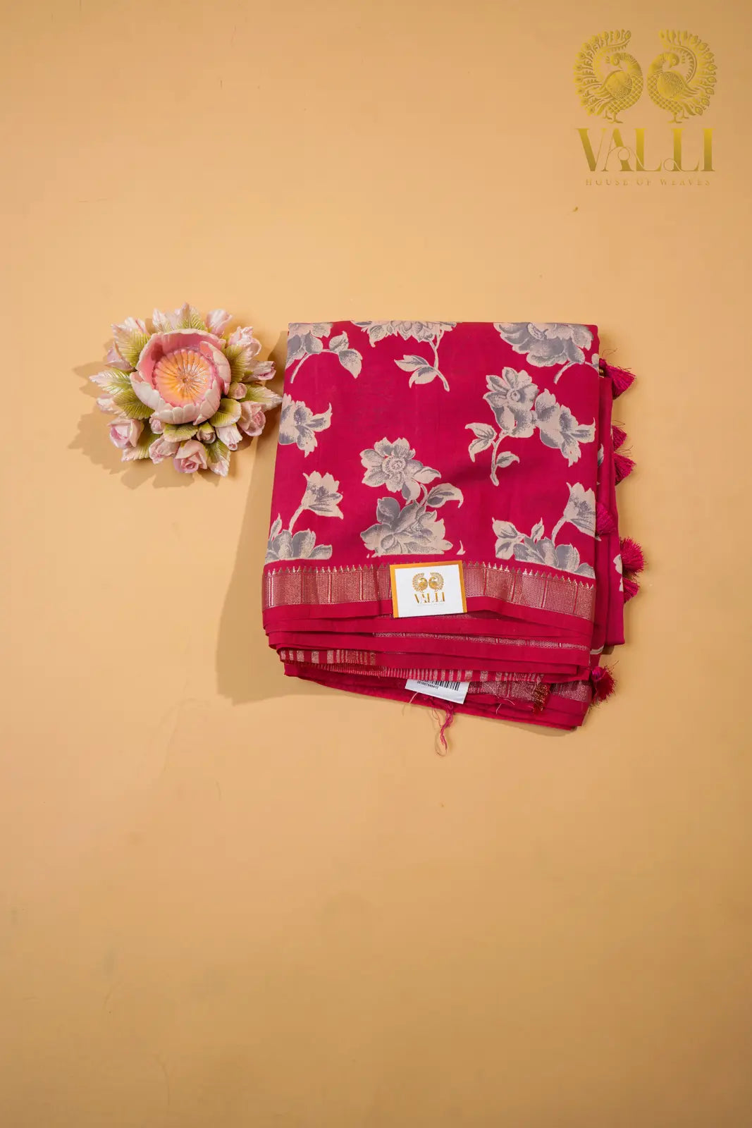 Pink Floral Cotton Saree 