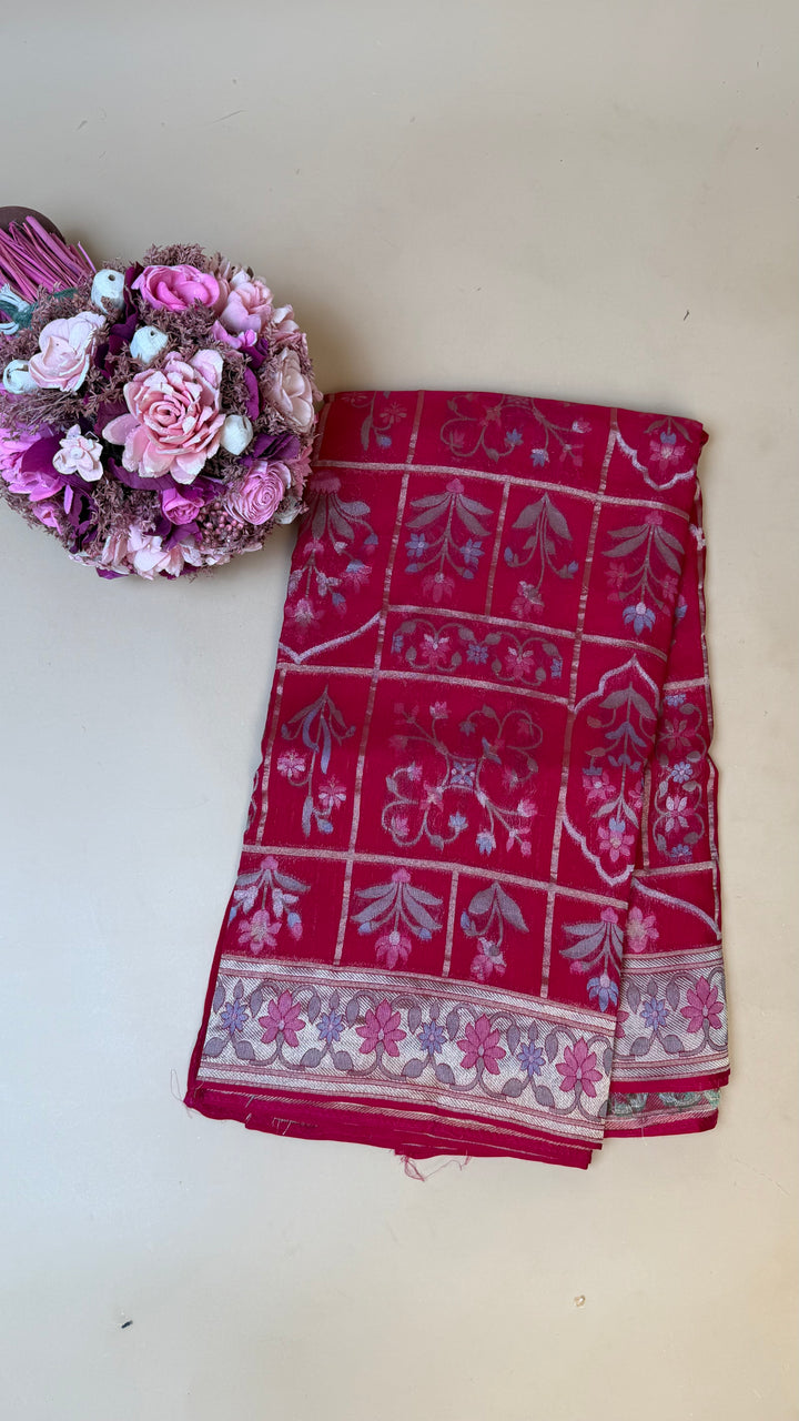 Rani Pink Organza Jaamdani Saree