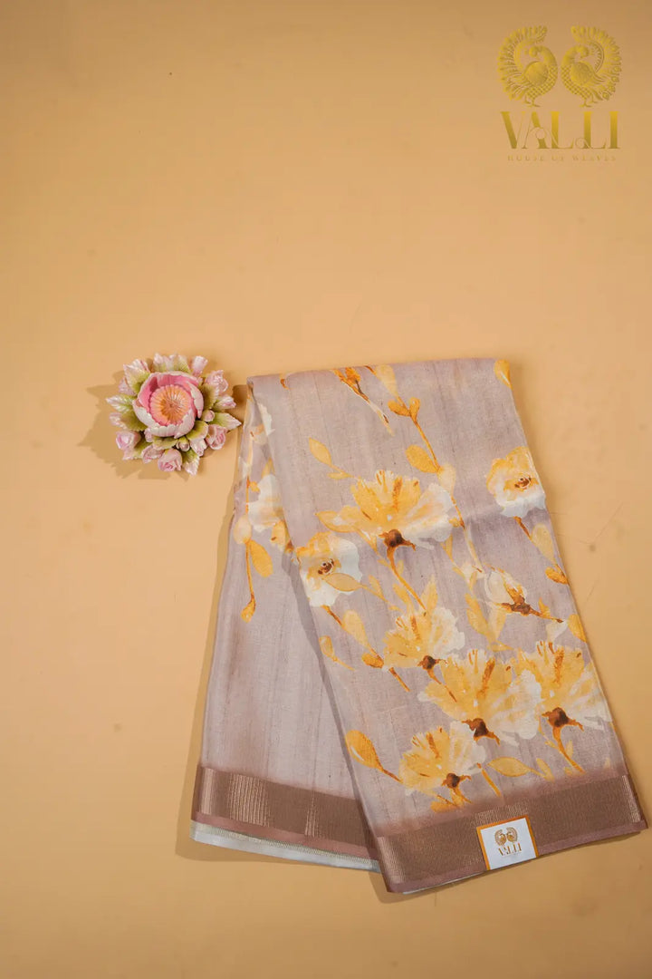 Tissue Tussar Silk Saree Pastel Brown 