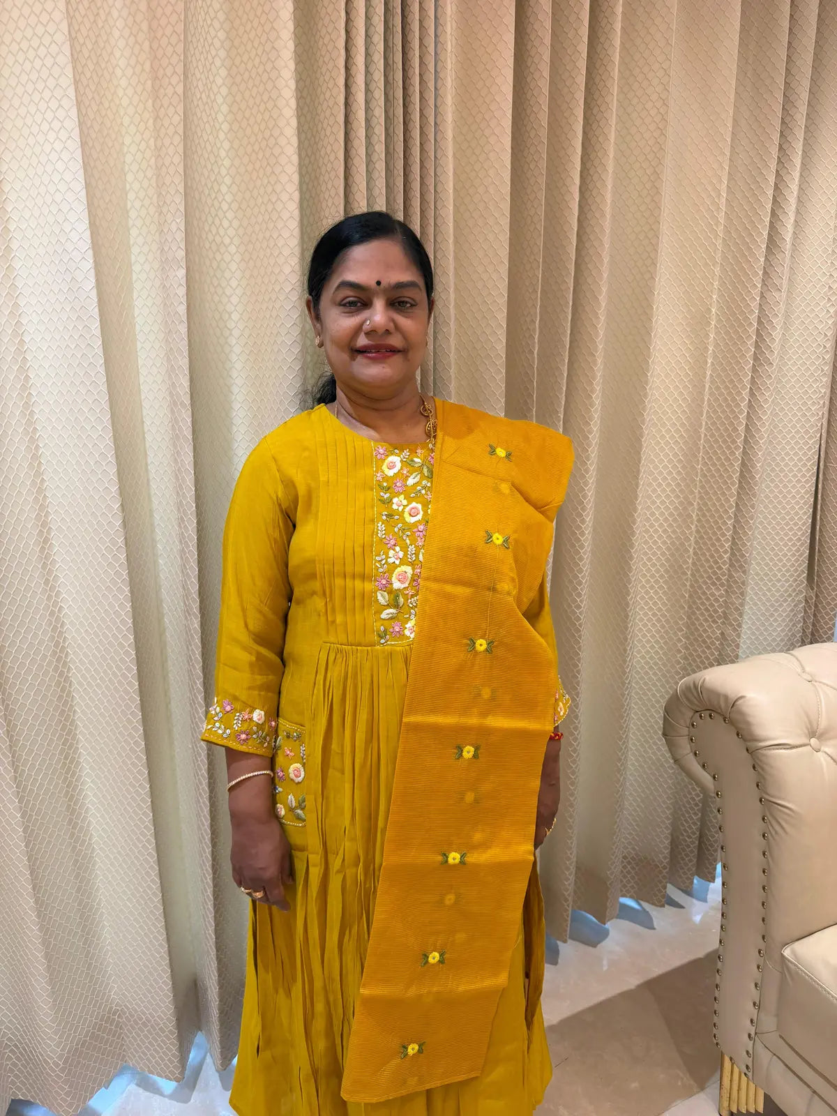 Mustard salwar set with pocket A line and straight cut pant