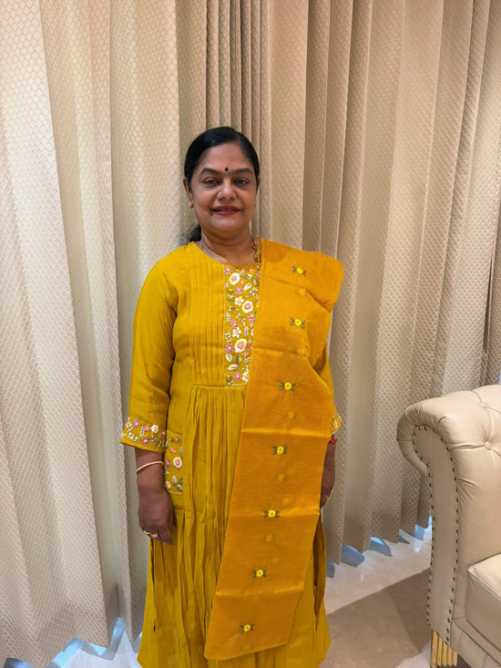 Mustard salwar set with pocket A line and straight cut pant