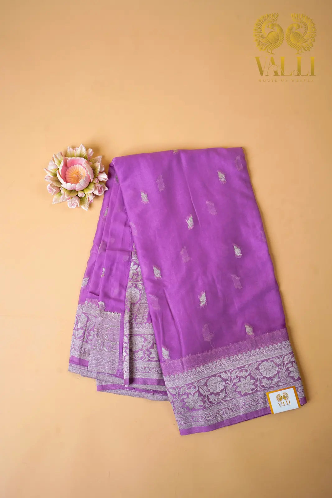 Lavender Chiffon Saree with Elegant Silver Zari Border