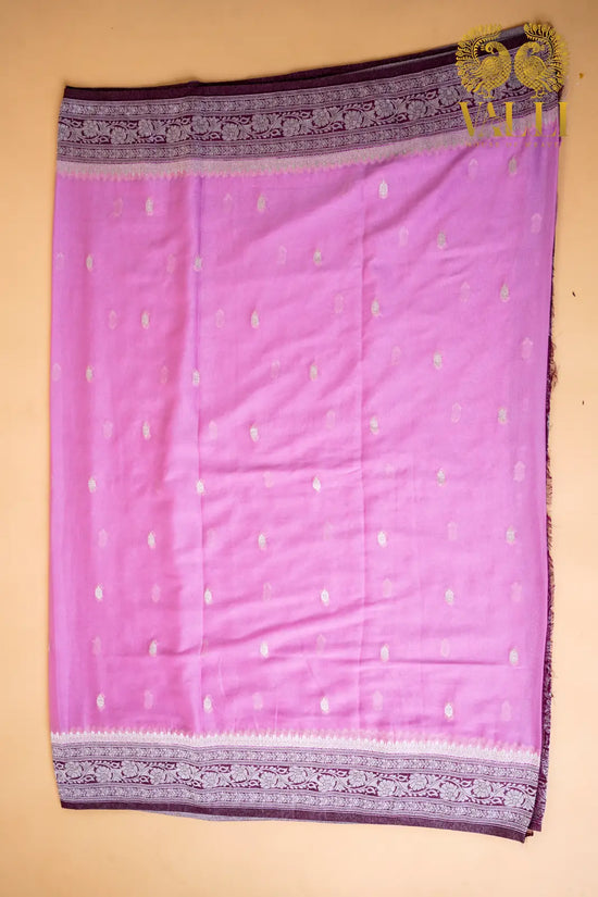 Pink Chiffon Saree with Elegant Silver Zari Borde