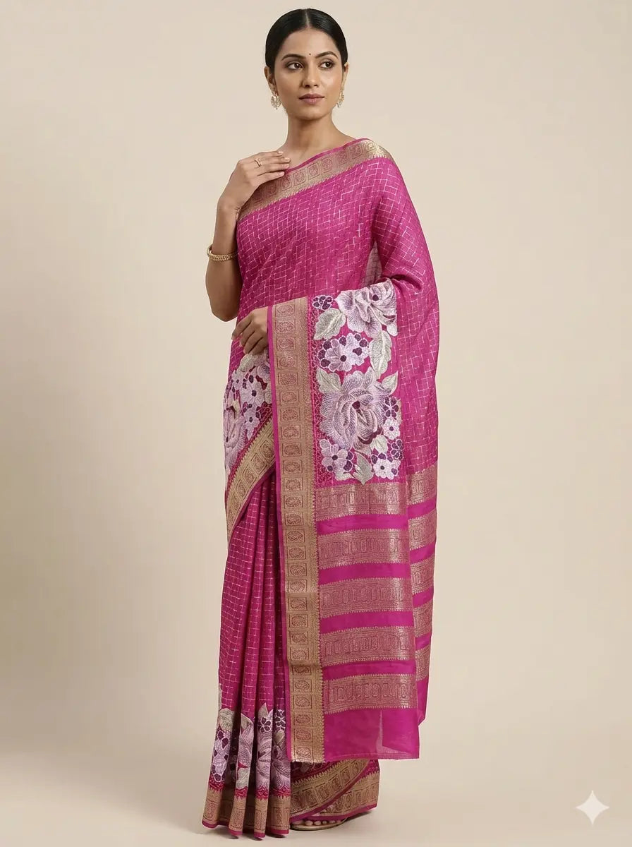 Pure Crepe Silk – Rani Pink Embroidery