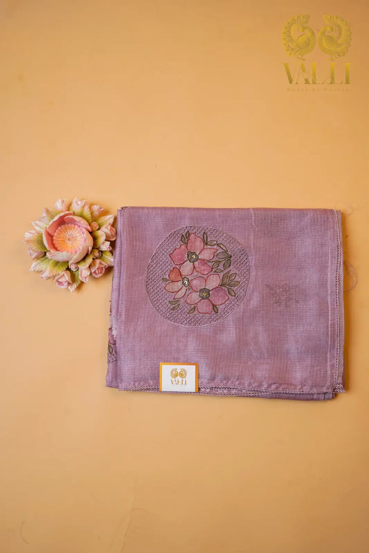 Kota Embroidery Saree with Cut Work Patch & Self Colour Blouse