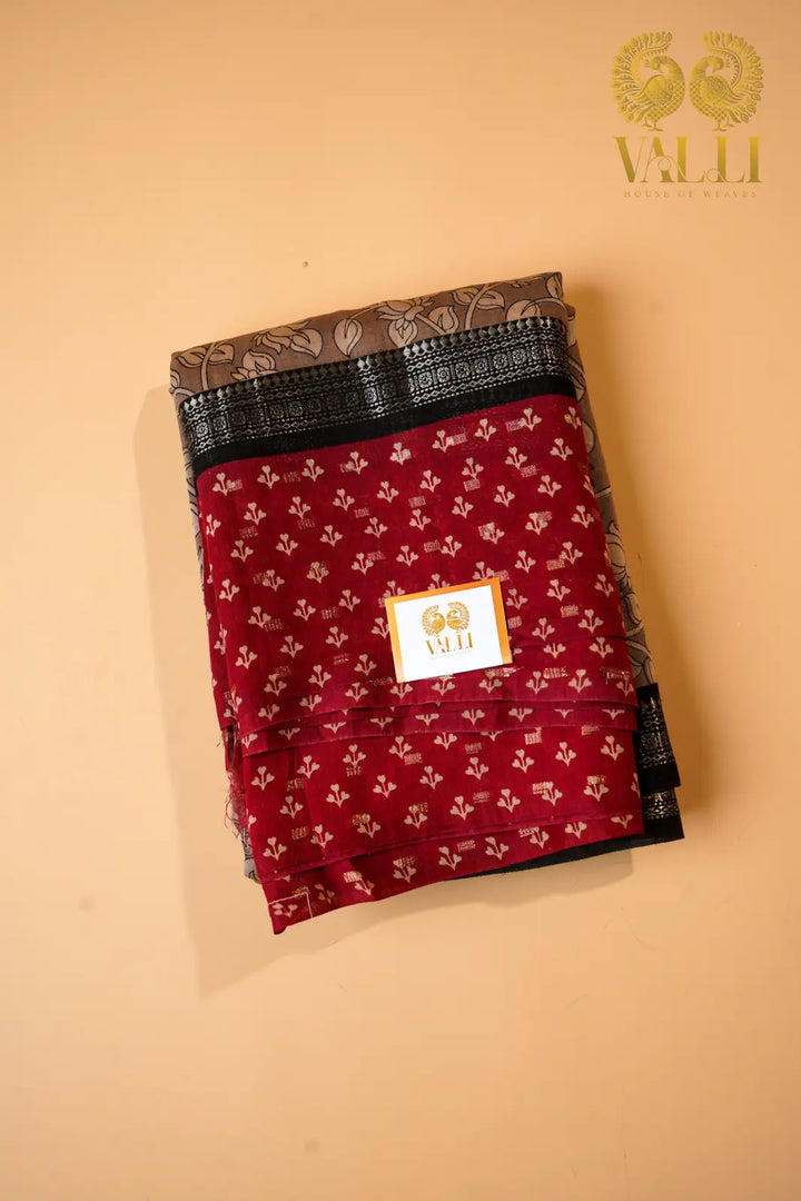 Kalamkari cotton grey+red 