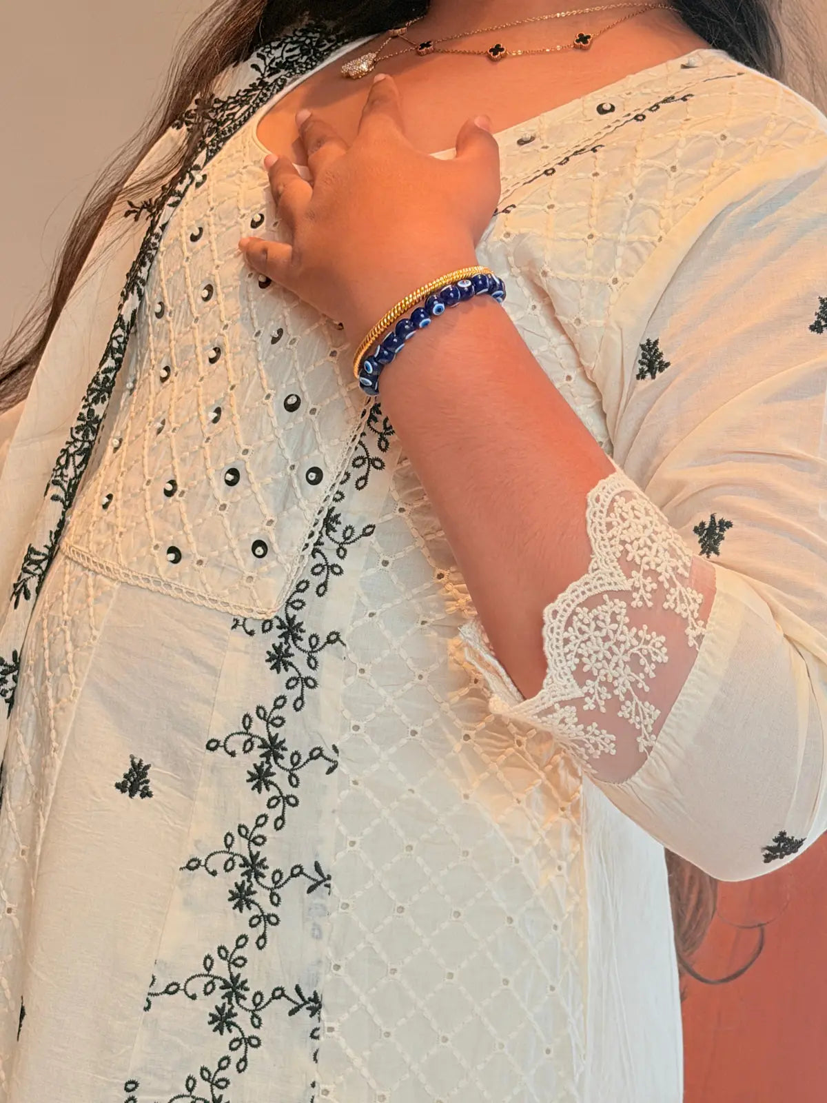 Pure cotton A line salwar  with embroidery and dupatta with scallop border