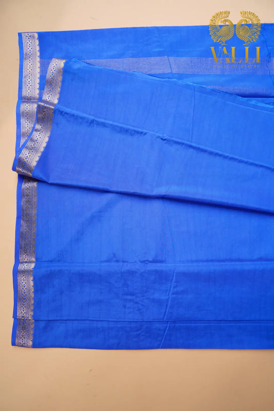 Royal Blue Semi-Crepe Saree with Delicate Half-Inch Border