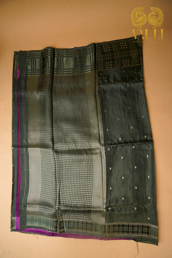 Dual Tone Zari Woven Silk Saree – Olive Green with Magenta Purple