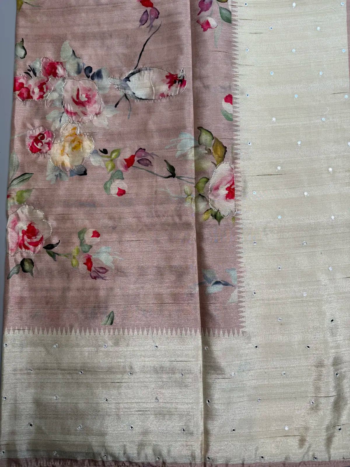 Blush Pink Floral Bird Digital Print Saree