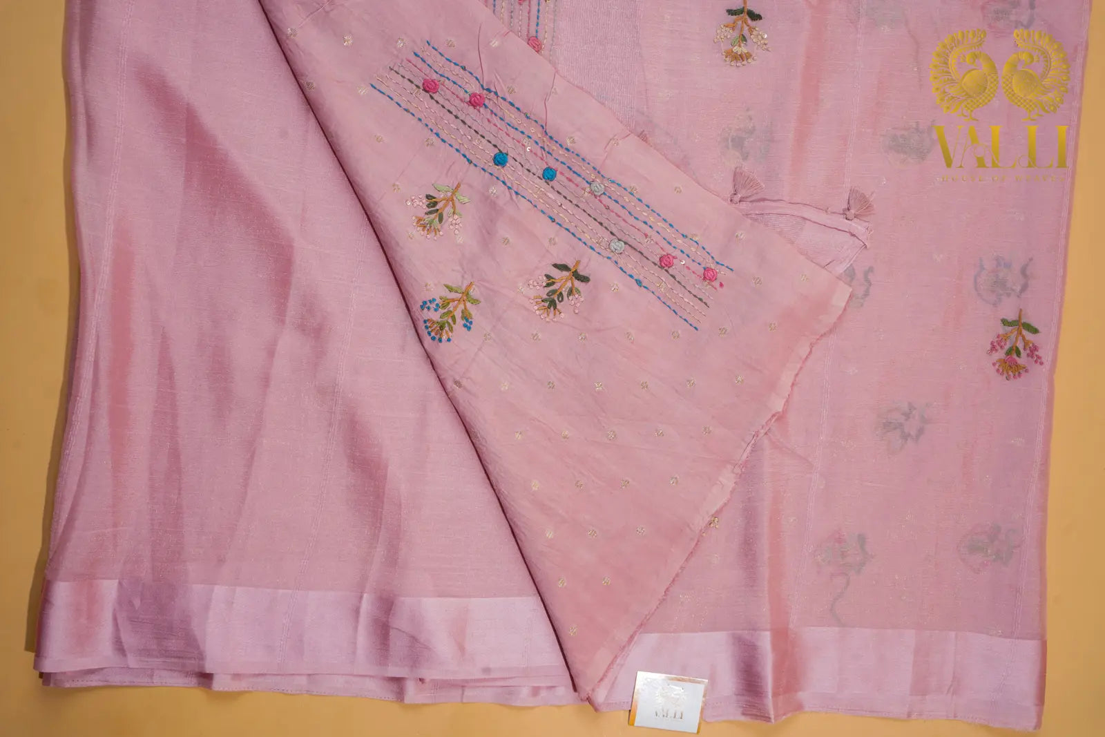 Pastel Pink Chiffon Saree with French Knot Embroidery