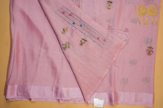 Pastel Pink Chiffon Saree with French Knot Embroidery