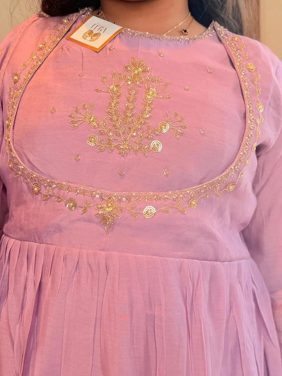 Lilac mul Chanderi salwar set with organza dupatta