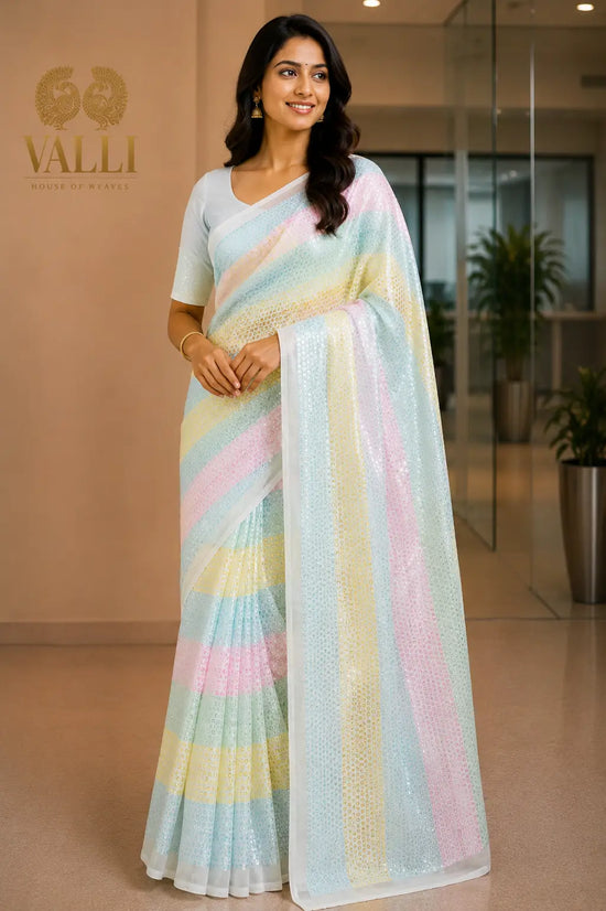 Sequins saree pastel green 