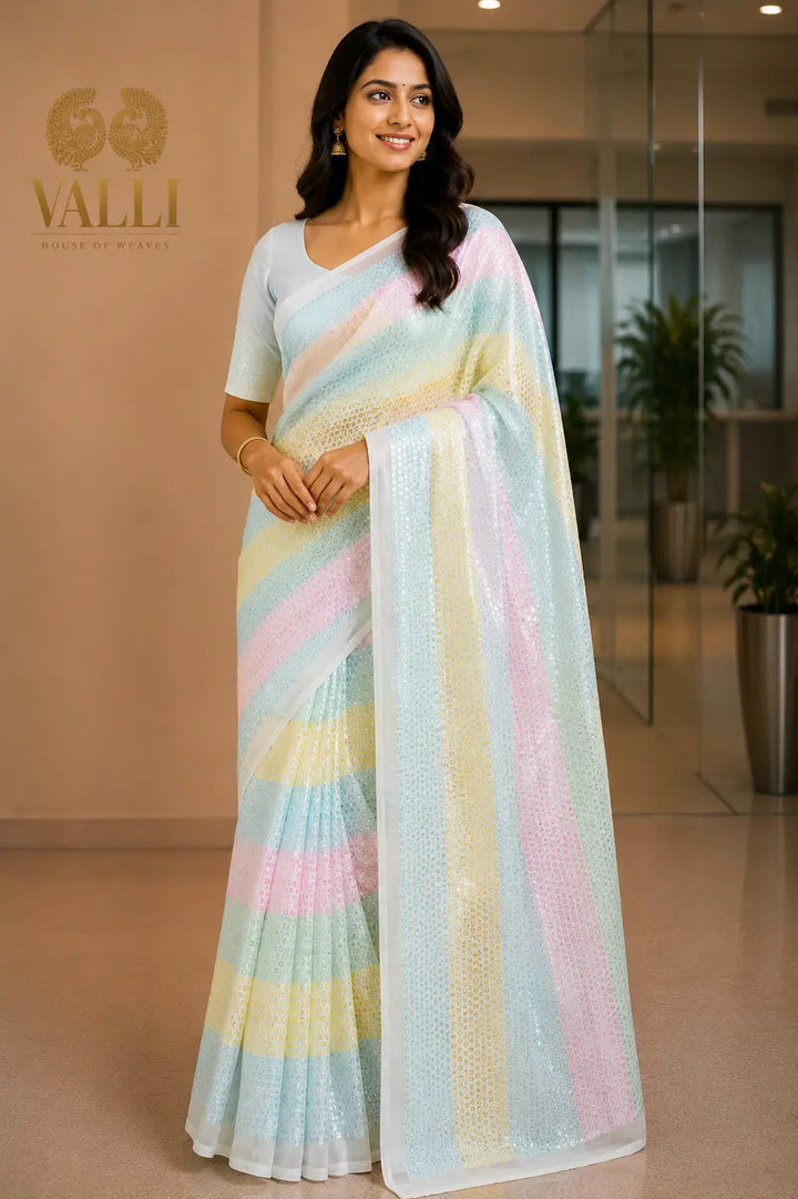 Sequins saree pastel green 