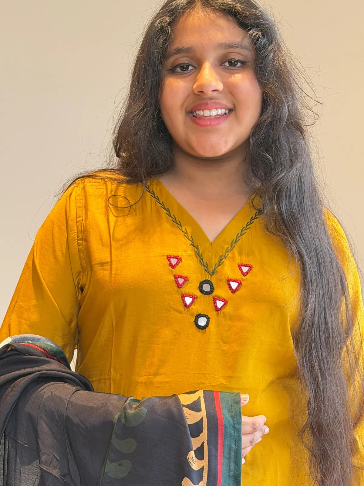 Mustard ajrakh salwar set