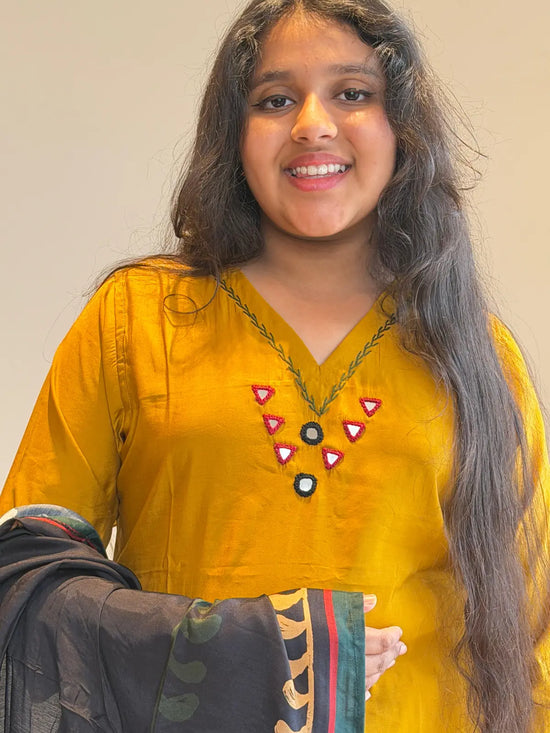 Mustard ajrakh salwar set