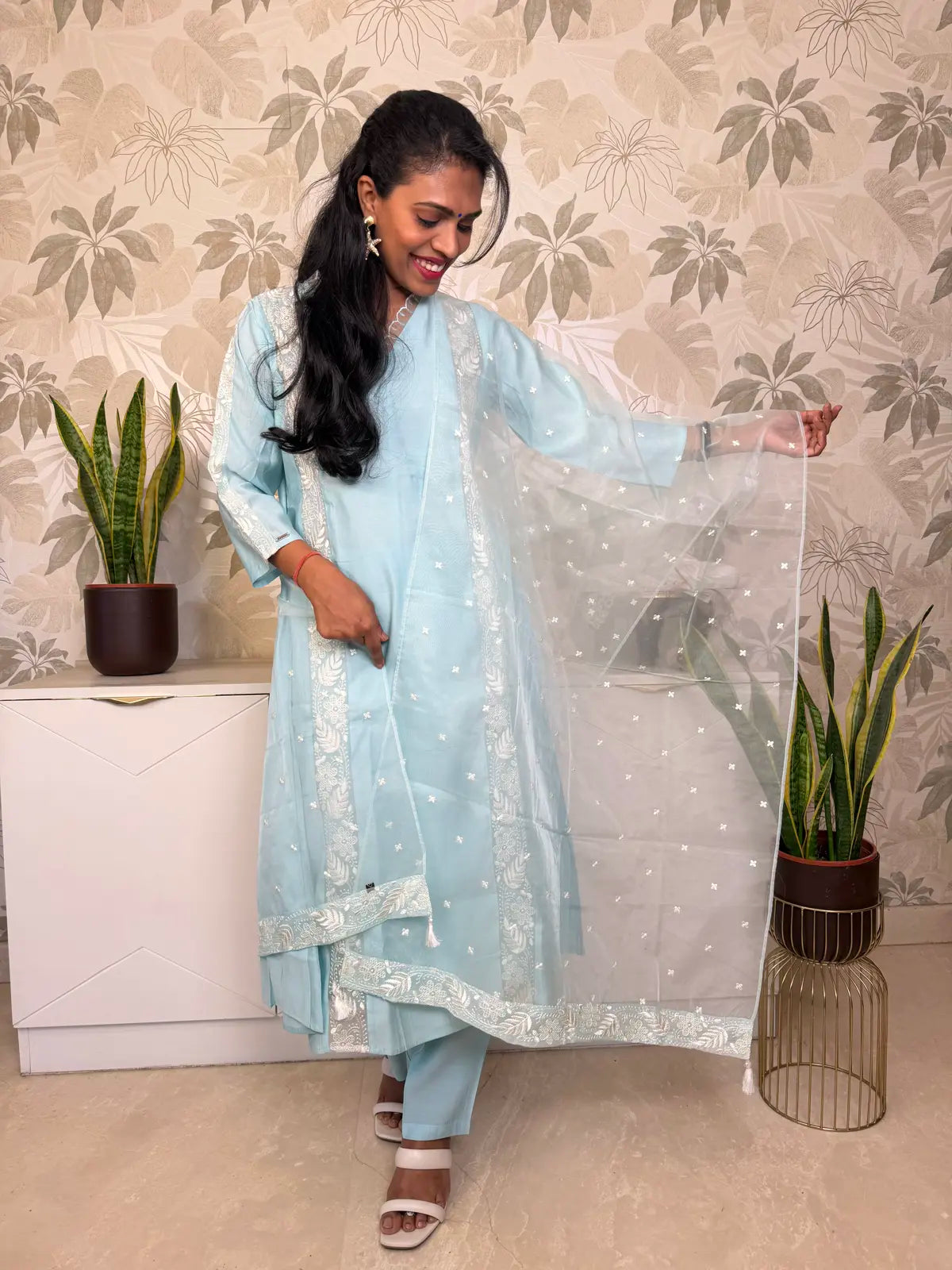 Light Blue Salwar Set with Embroidered Buti Motifs