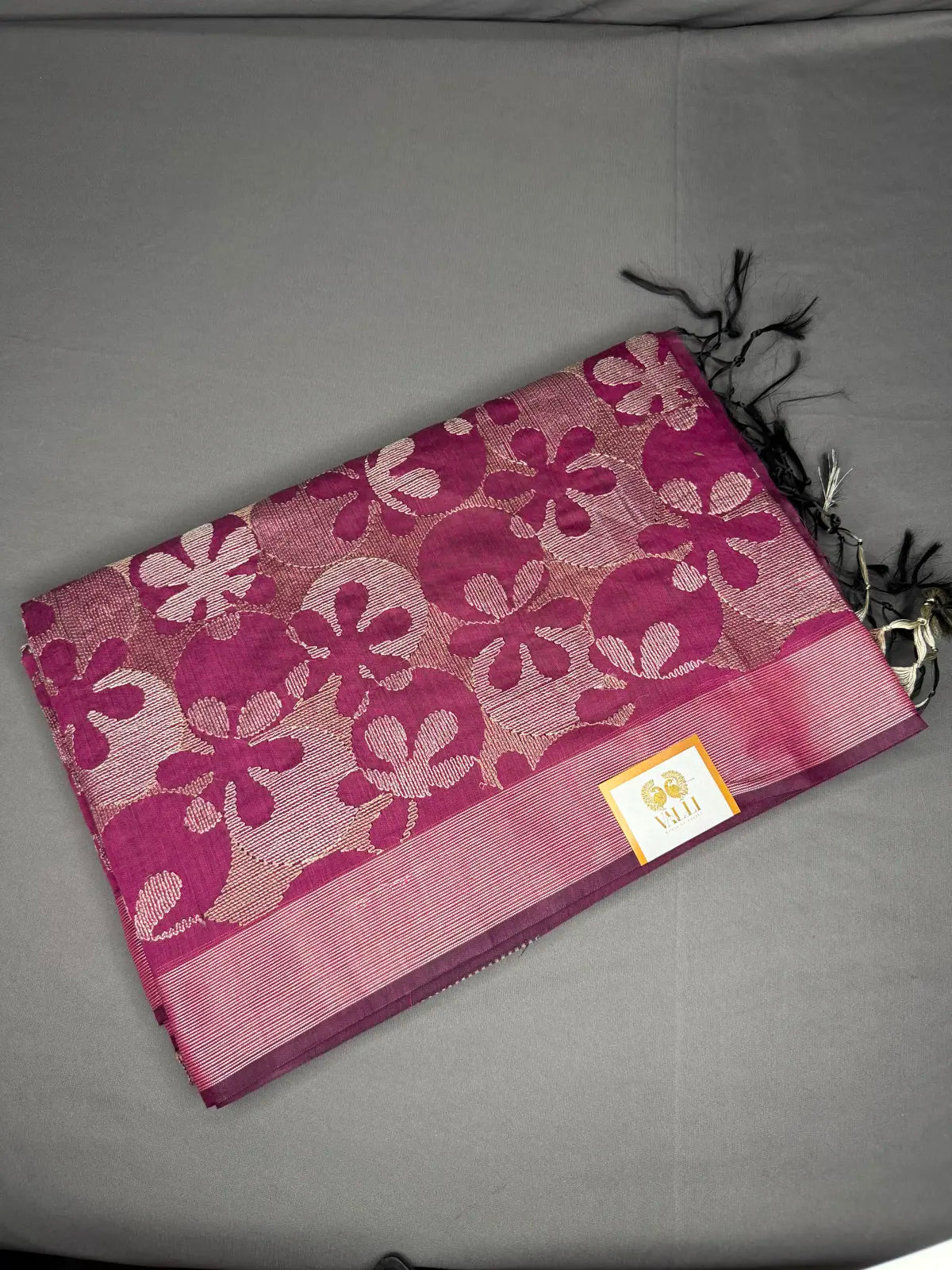 Fuschia pink embroidery cotton saree 