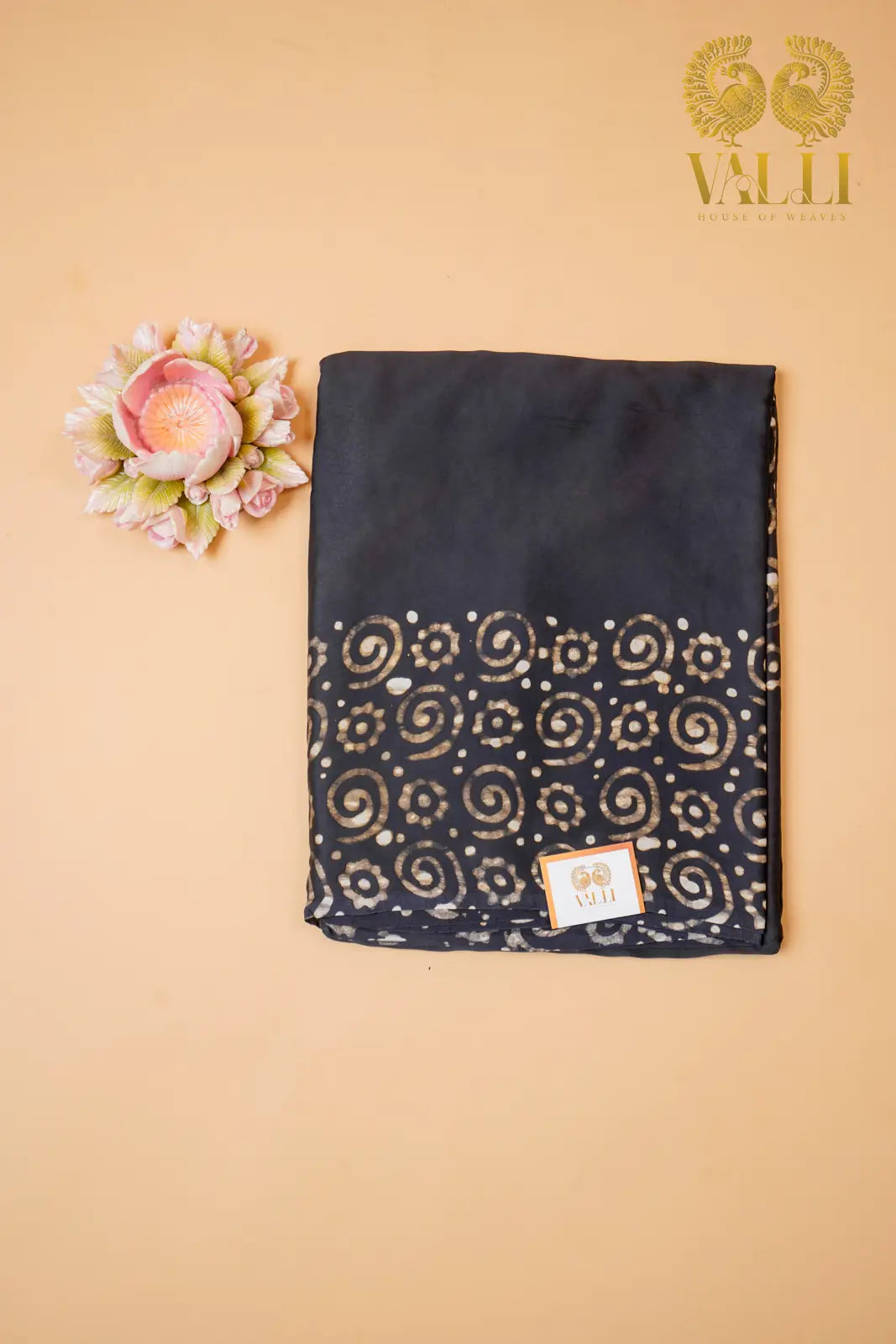 Black Batik Satin Modal Saree – Batik Printed Pallu with Matching Blouse