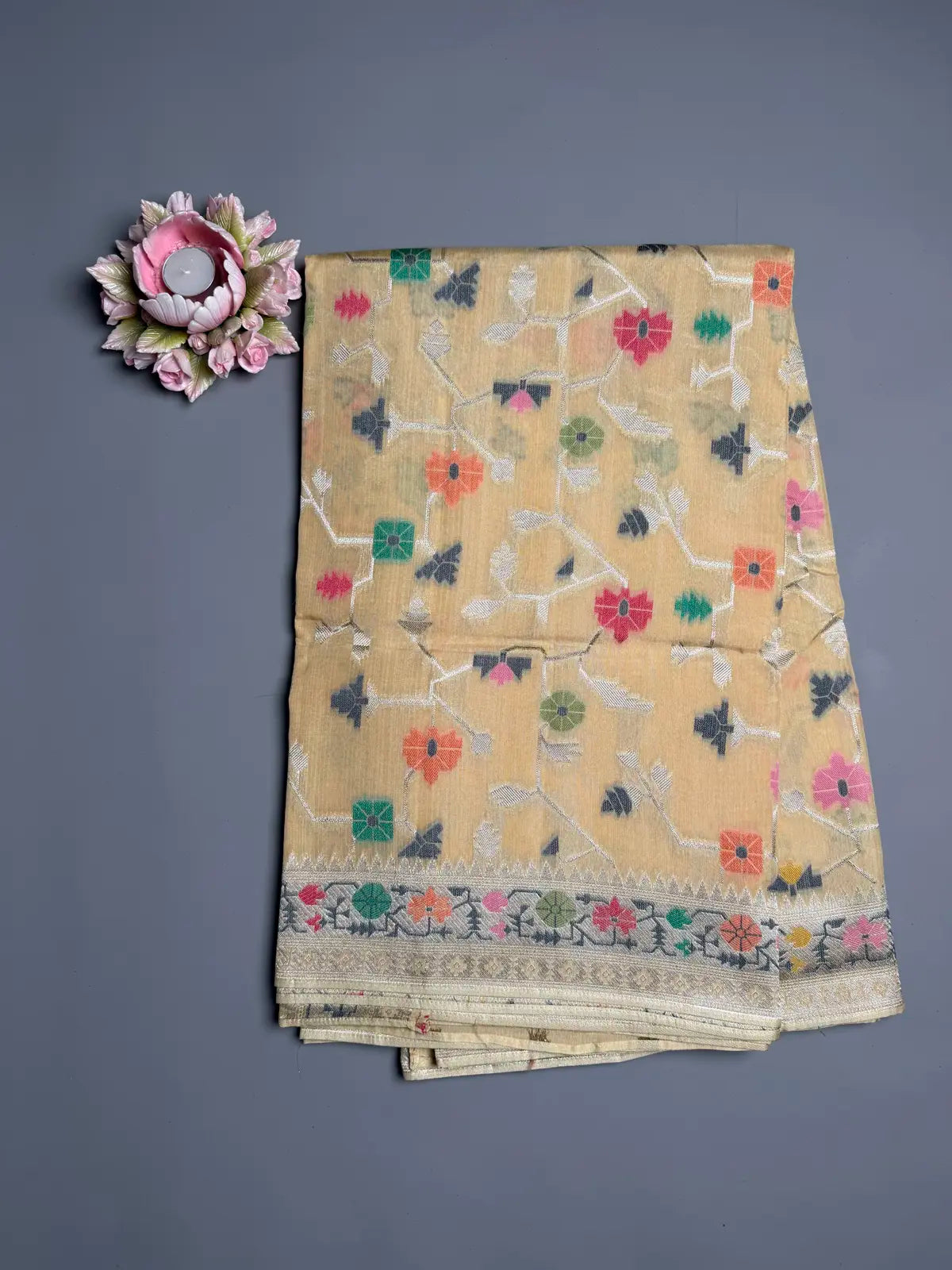   Cream Tussar Georgette Saree with Jamdani Weave