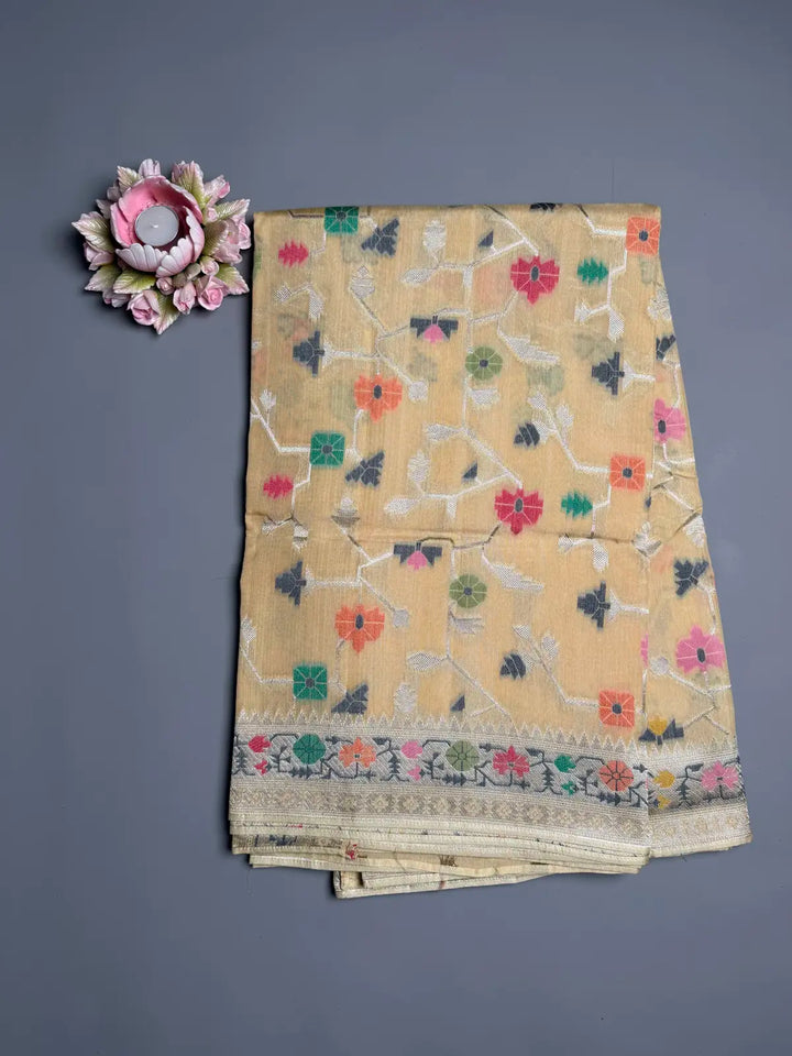   Cream Tussar Georgette Saree with Jamdani Weave