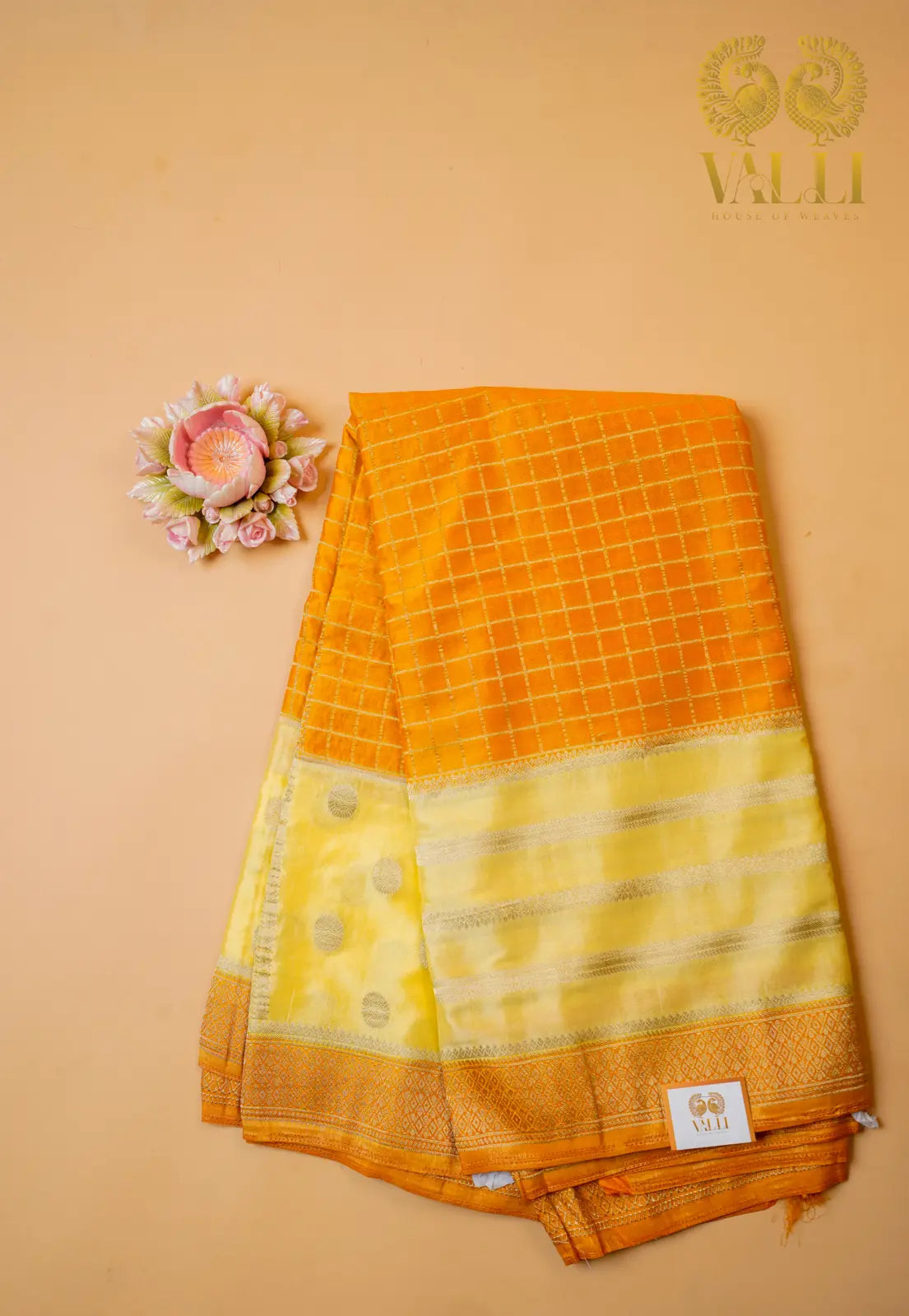  Semi Crepe Silk Saree – Mustard & Haldi Half-and-Half