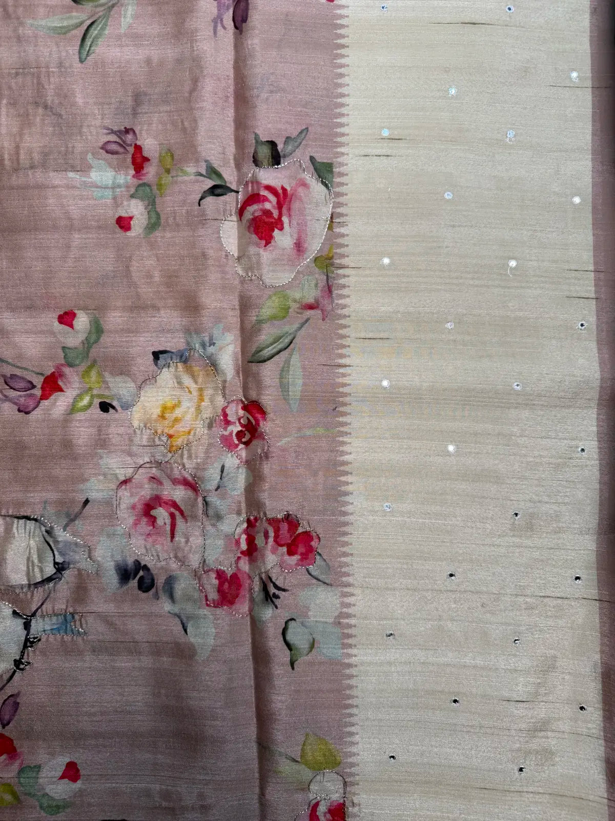 Blush Pink Floral Bird Digital Print Saree