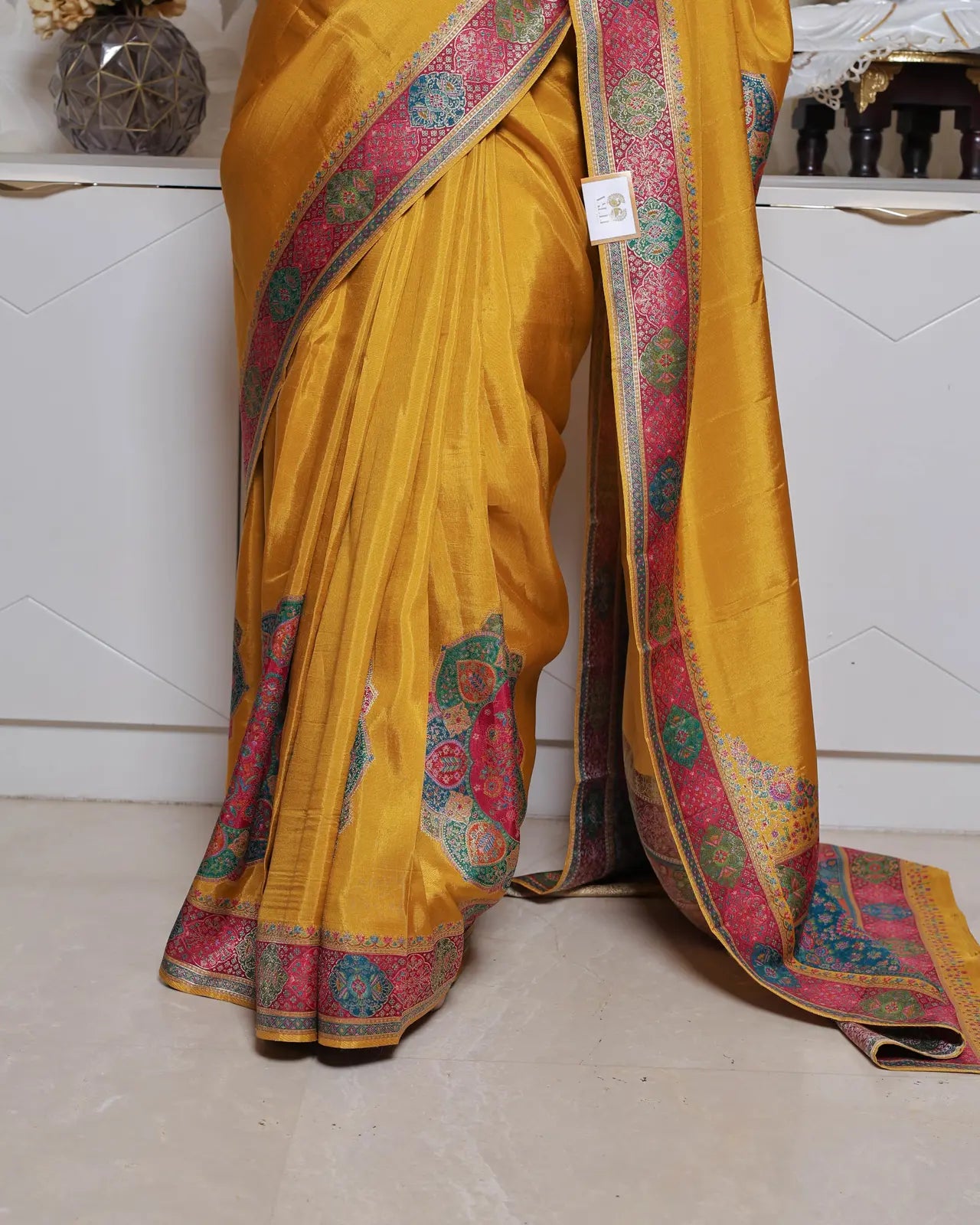Mustard Yellow Kani Silk Saree with Traditional Kani Weave