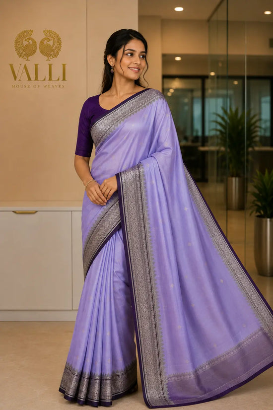   Light Grey Kanchipuram Soft Silk Saree with Contrast Green Border