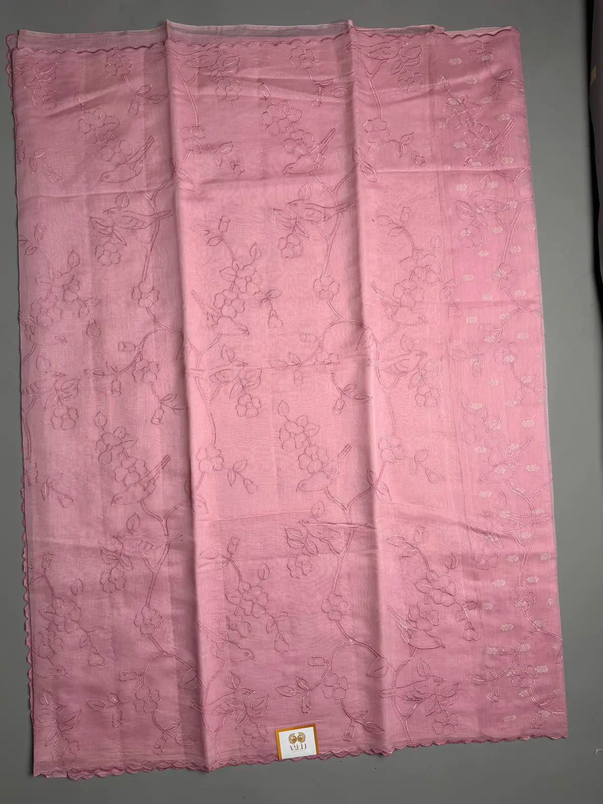 Soft Baby Pink pure Mul Mul Cotton Saree with Embroidery