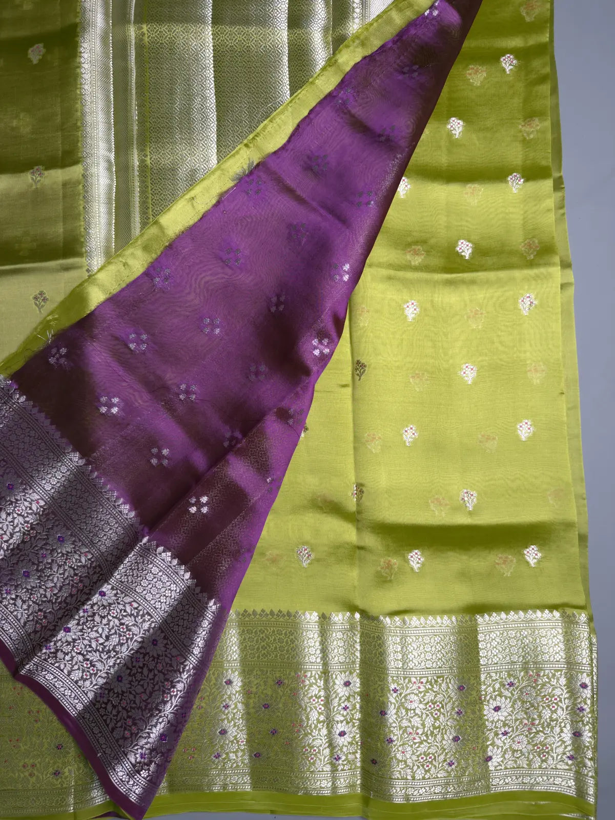 Raw Mango Green Saree with Silver Zari Motifs