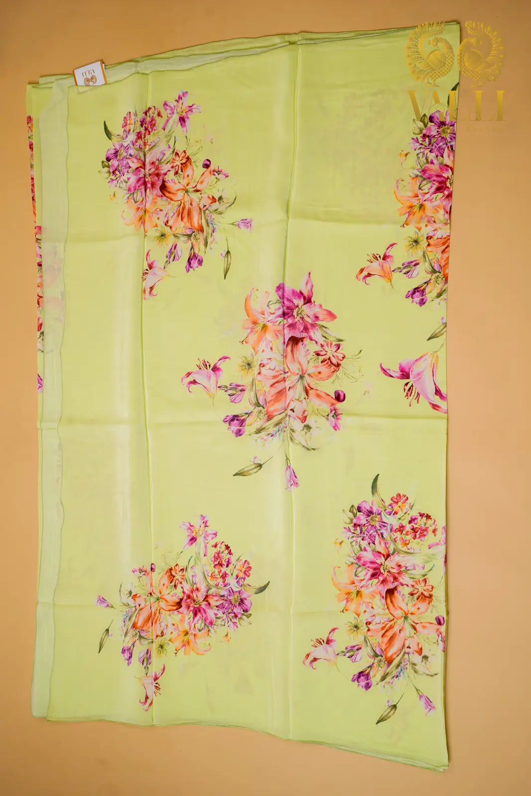 Green Floral Satin Crepe Saree – Lightweight Digital Print Elegance