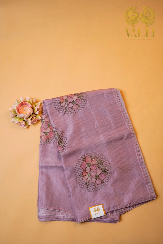 Kota Embroidery Saree with Cut Work Patch & Self Colour Blouse