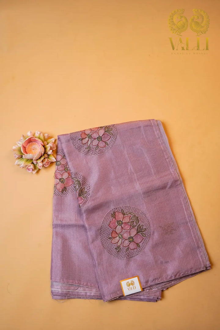 Kota Embroidery Saree with Cut Work Patch & Self Colour Blouse