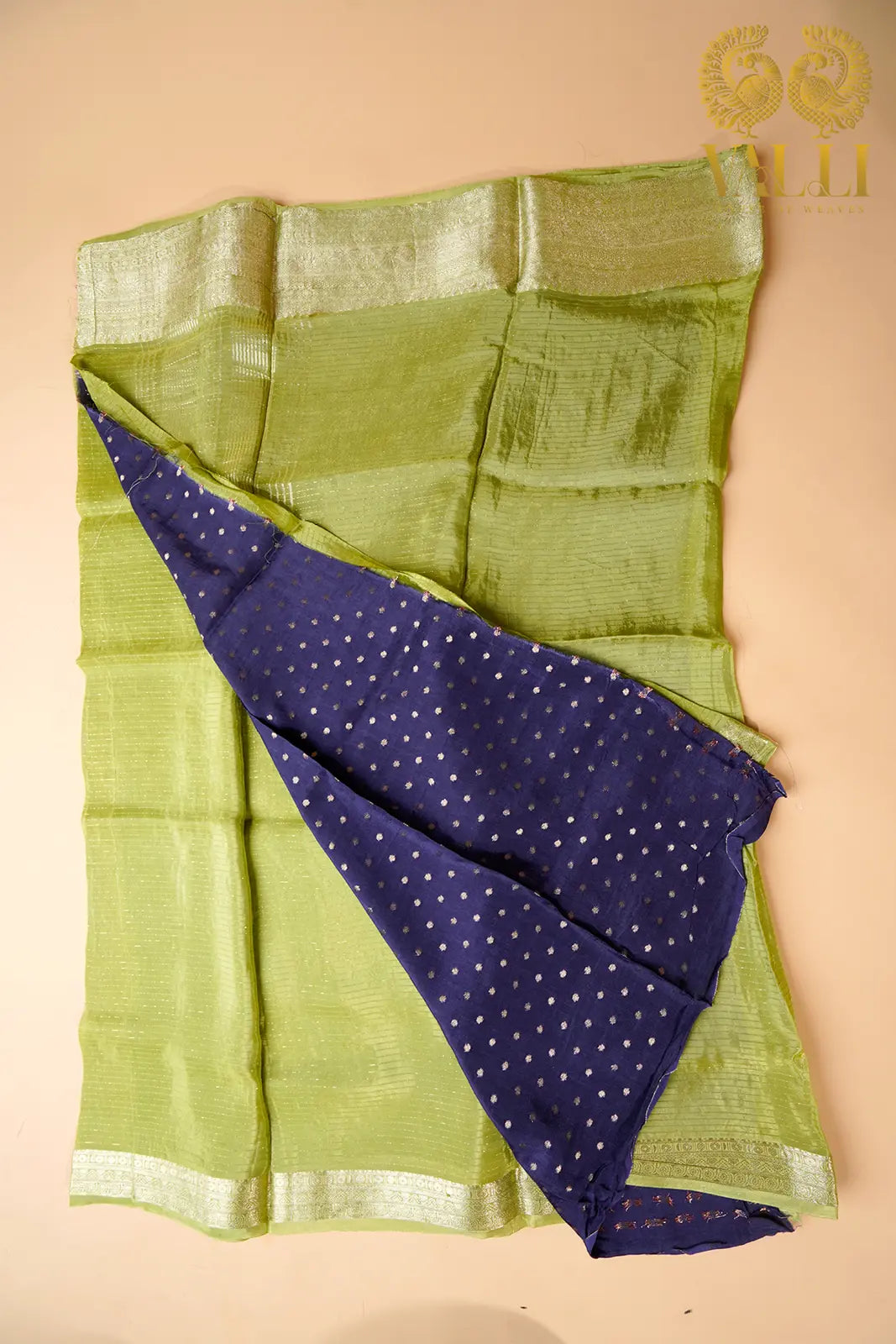 Pistachio Green Chiffon Saree with Contrast Purple Blouse