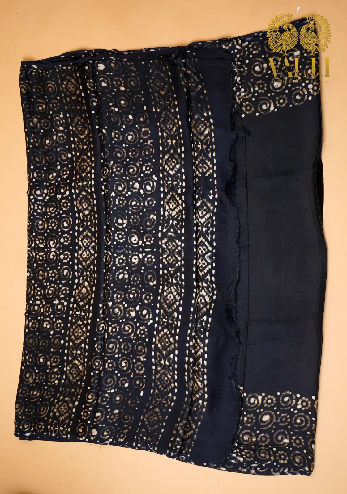 Black Batik Satin Modal Saree – Batik Printed Pallu with Matching Blouse