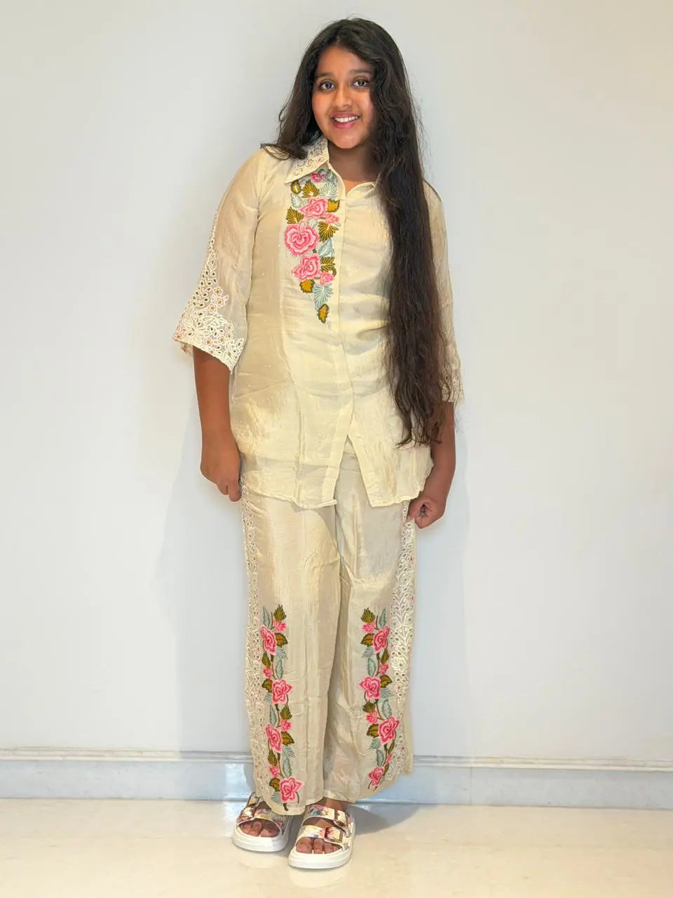 Ivory white Embroidered Coord Set with cut work