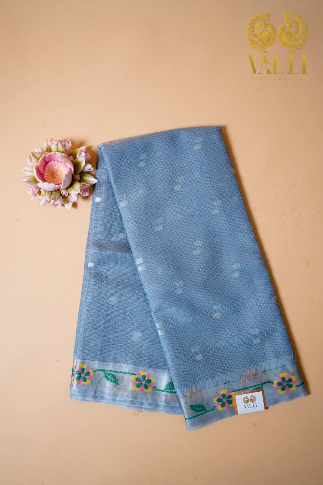 Sky Blue Kota Saree with Floral Border 