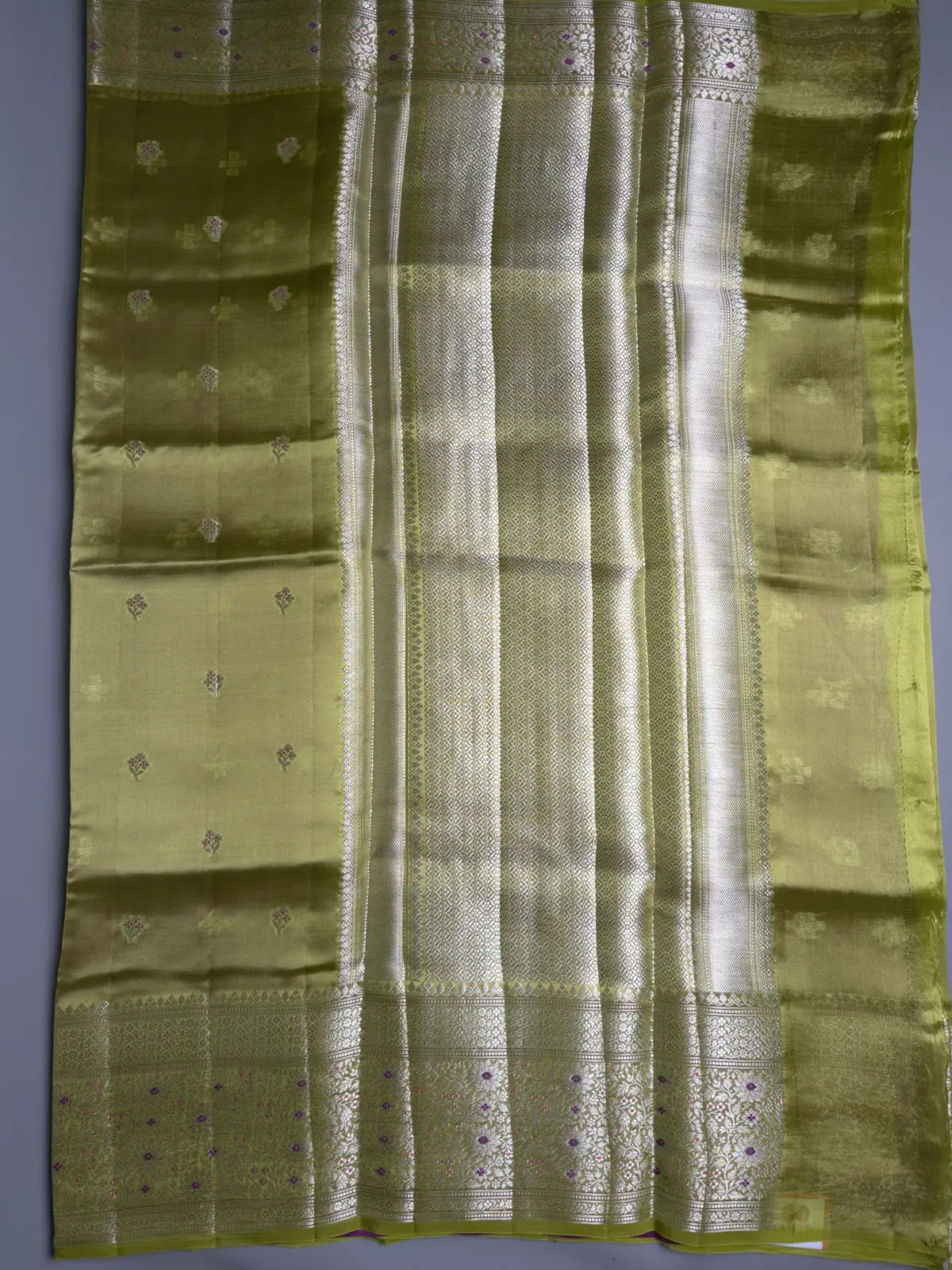 Raw Mango Green Saree with Silver Zari Motifs