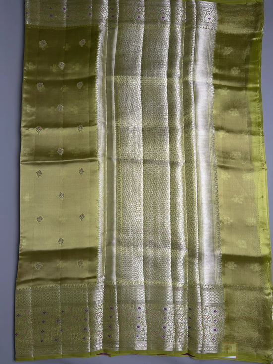 Raw Mango Green Saree with Silver Zari Motifs