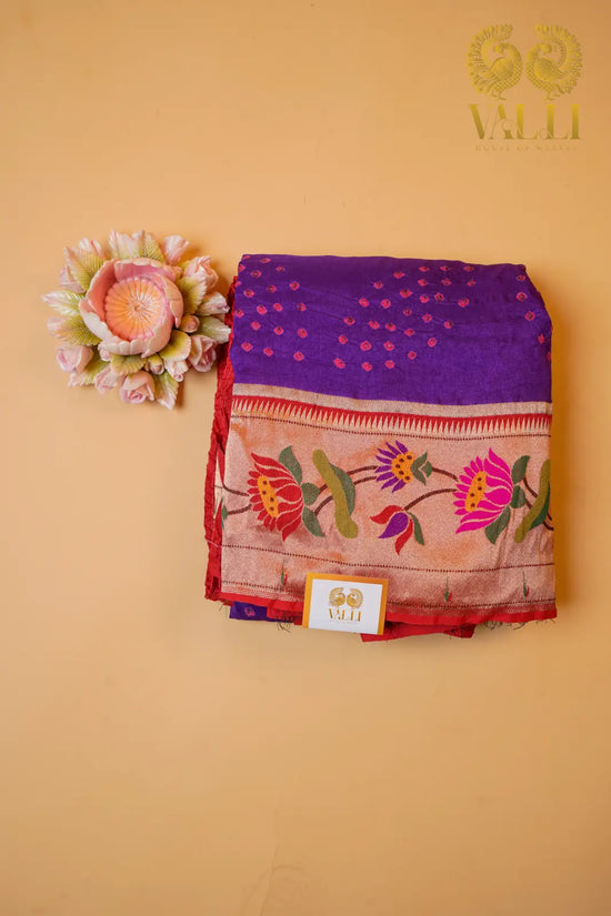 Purple Bhandini Saree with Paithani Border & Pallu