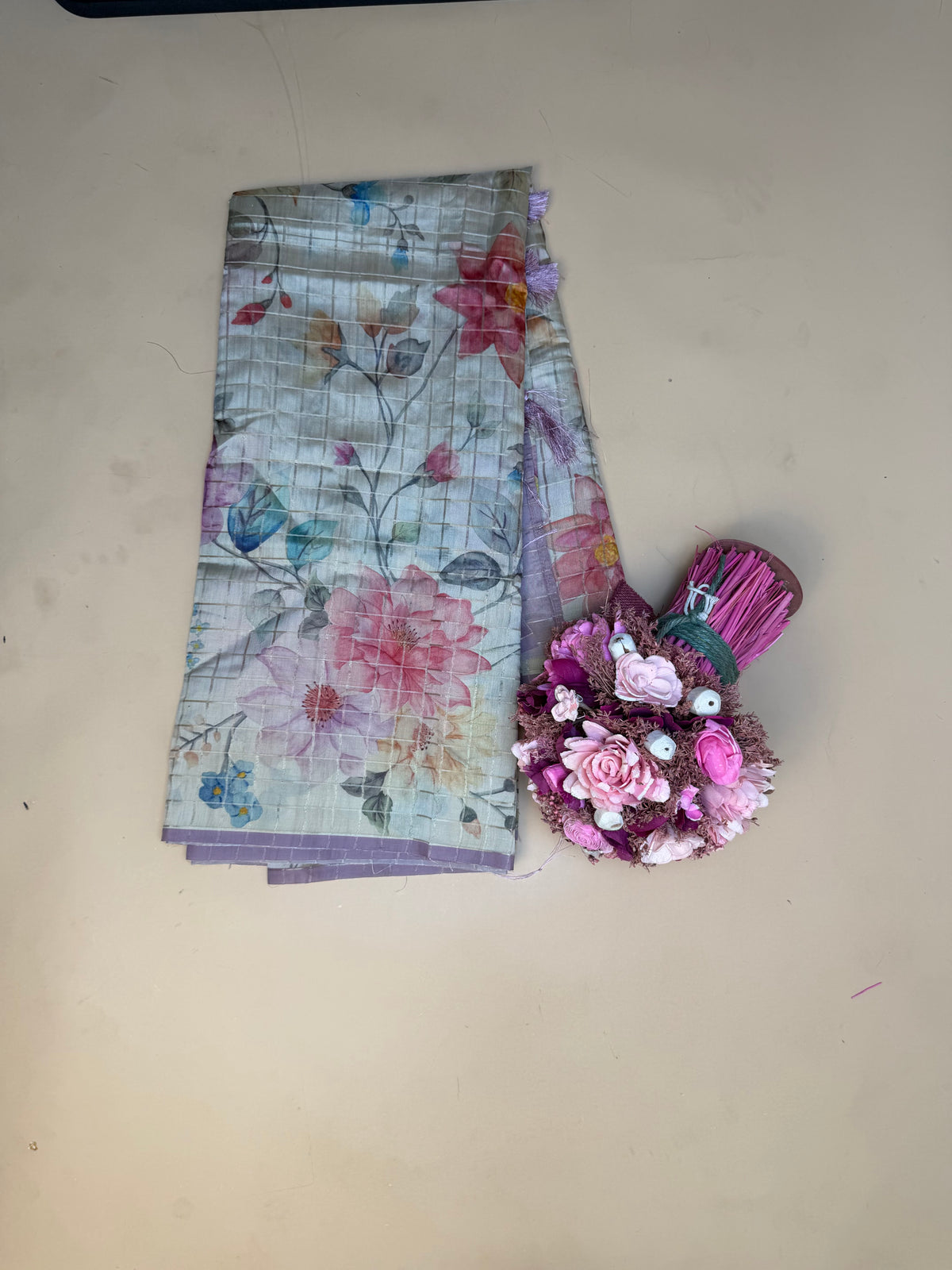 Blush Pink Floral Digital Print Saree