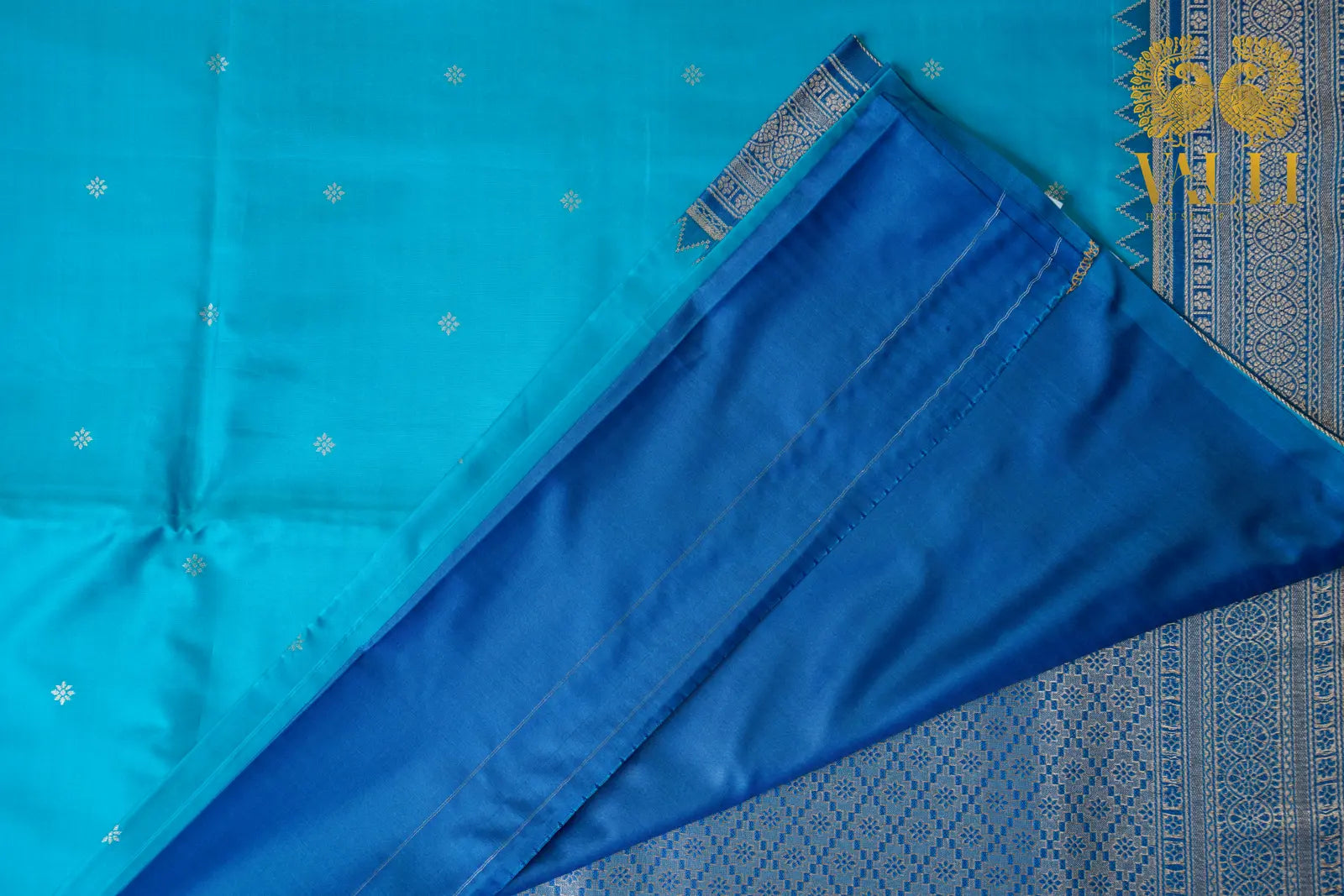 Teal  Blue Kanchi Soft Silk Saree with Contrast Dark Blue Border