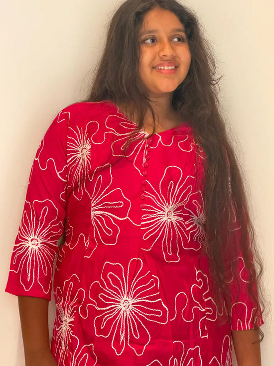 Pink embroidery Kurti