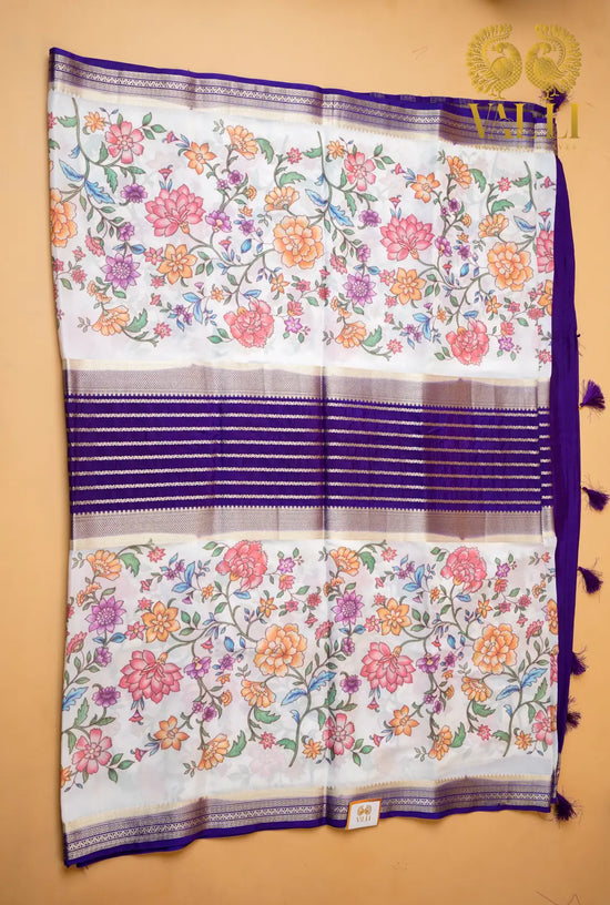 Digi Semi Crepe Saree with Purple Contrast Half-and-Half Pallu