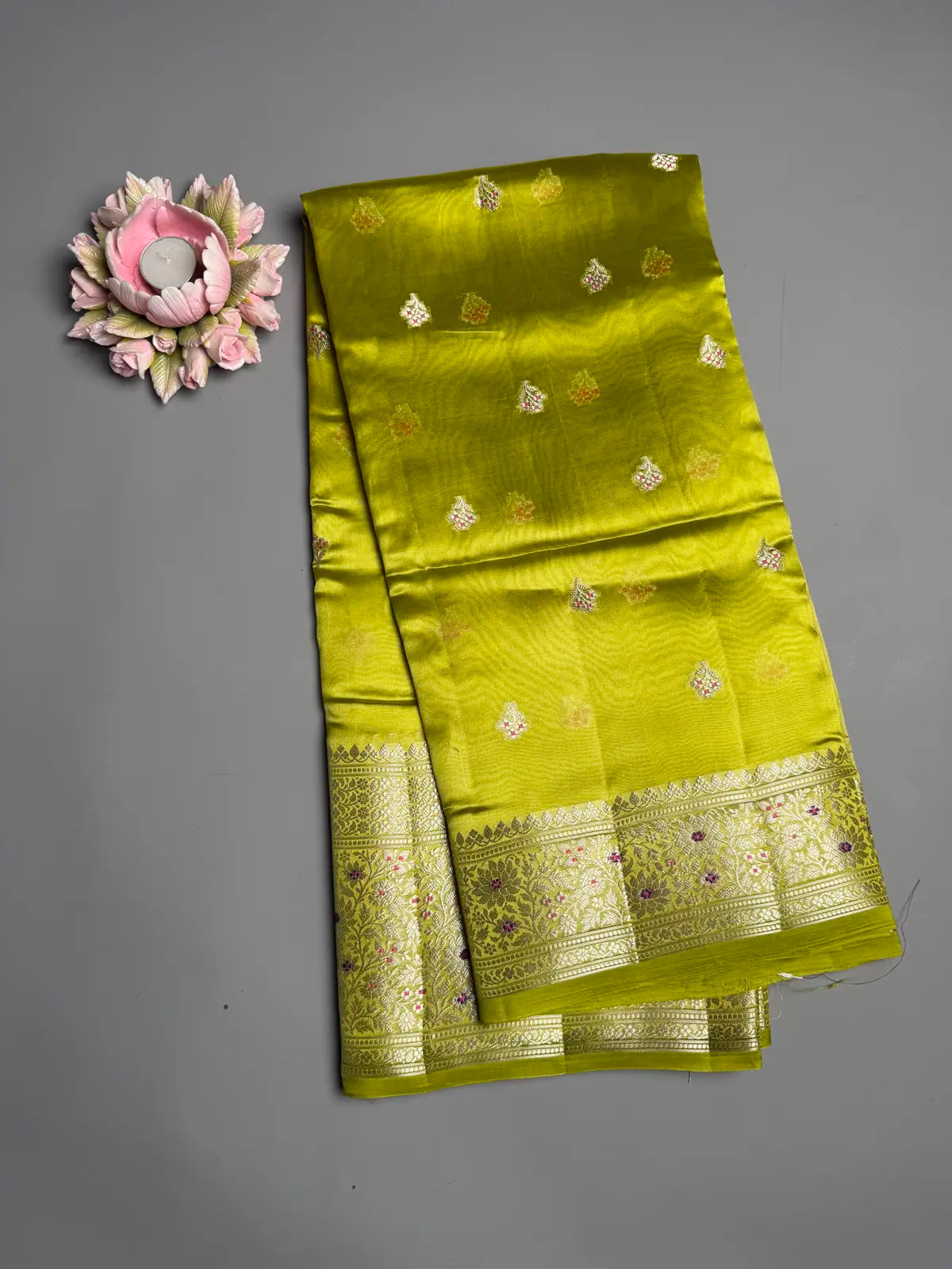 Raw Mango Green Saree with Silver Zari Motifs