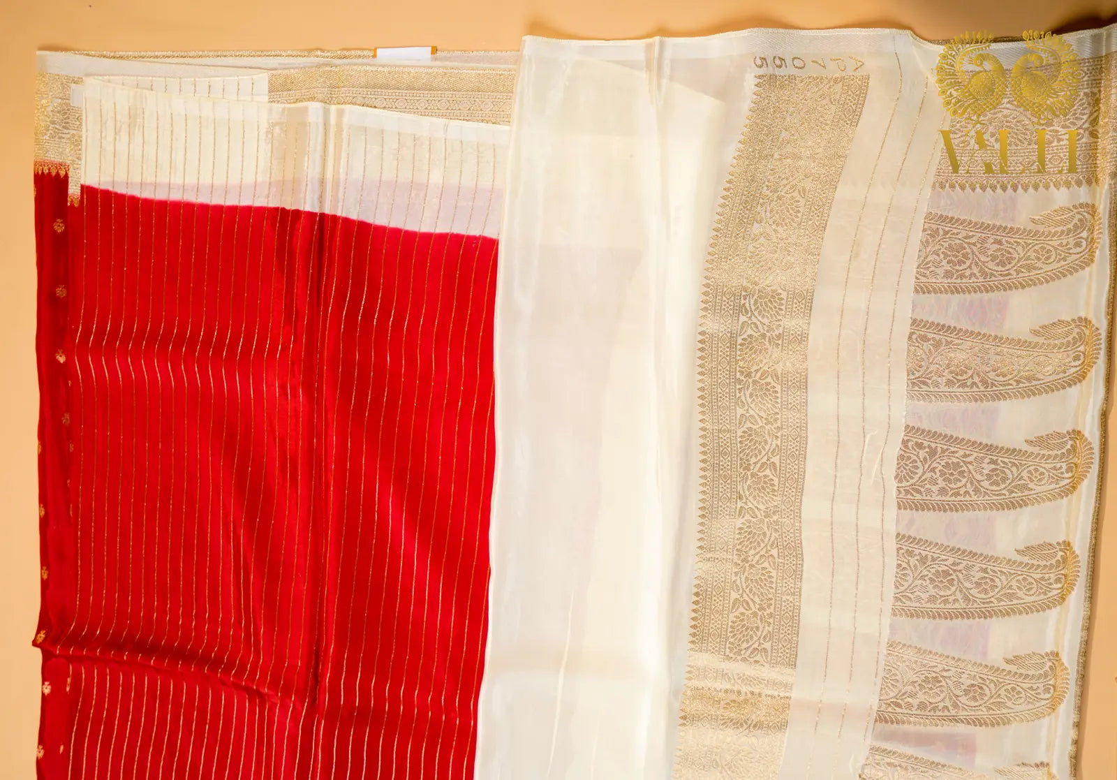Bright red satin Banarasi 