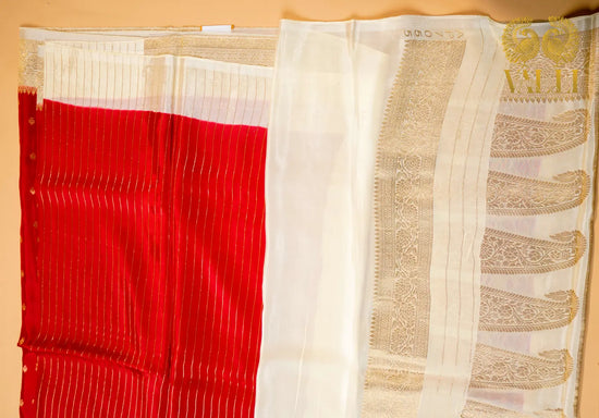 Bright red satin Banarasi 