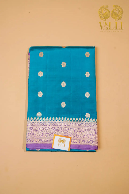 Turquoise Banarasi Silk Sarees With Blouse Piece